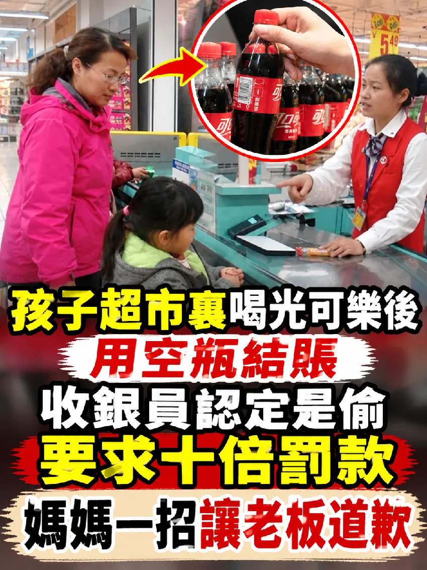 孩子在超市先喝可樂再拿空瓶結帳,竟被當小偷罰10倍!媽媽一招反擊逼老闆道歉 第 1 張