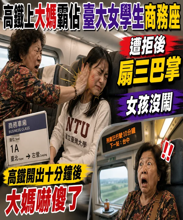 高鐵商務座被大媽霸佔還挨三巴掌，女學生冷靜沒鬧，十分鐘後大媽嚇傻 第 1 張
